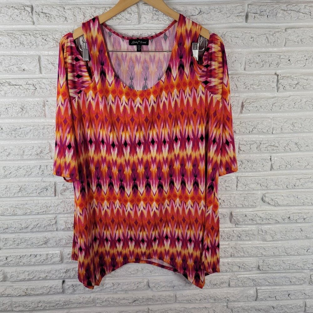 Slinky Brand Women's 1X Plus Purple Orange Handkerchief Hem Tunic Top WAT60E